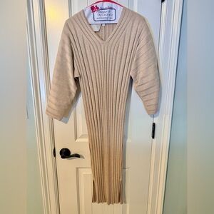 Garnet Hill Taupe Knit V-Neck Dress
